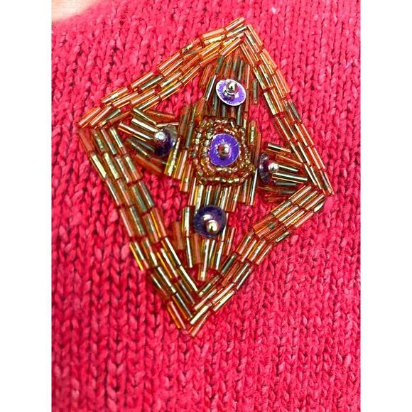 VTG Carducci Silk Angora Sequin Pullover Sweater MEDIUM 1980's Beaded Pink - Picture 12 of 13